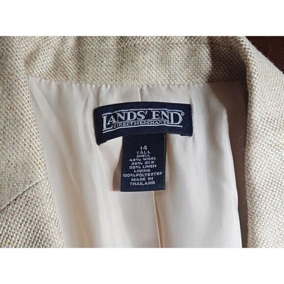 Land's End women's tan wool silk & linen women's blazer jacket size 14 TALL - Picture 7 of 9